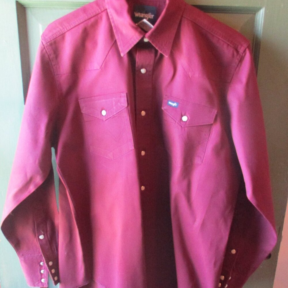 Wrangler Men's Burgundy Long Sleeve Pearl Snap Cowboy Western Shirt Sz. L